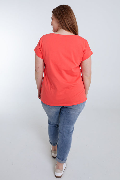 Einfarbiges Baumwoll-T-Shirt mit bestickten Blumen-Paprika-2