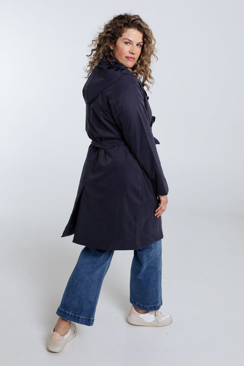 Einfarbiger, mittellanger Trenchcoat mit Kapuze-Paprika-2