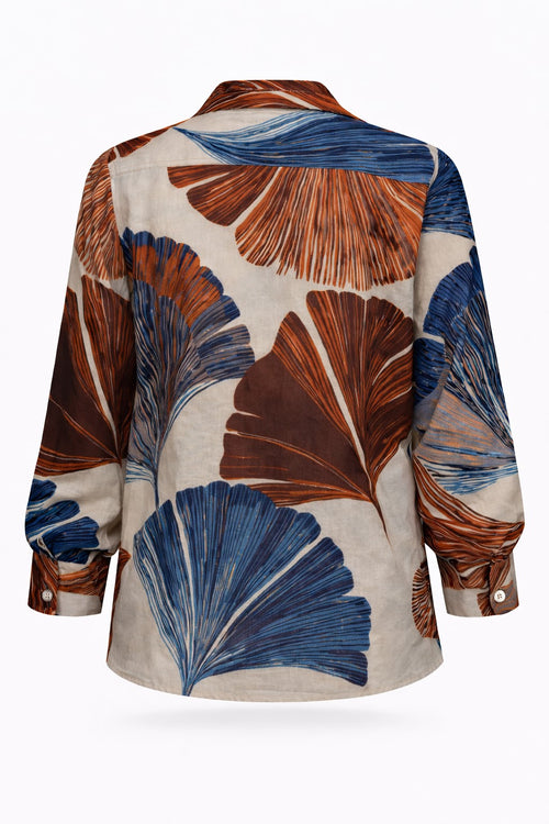 Bedruckte Baumwollbluse mit Ginkgo-Motiv-Paprika-2