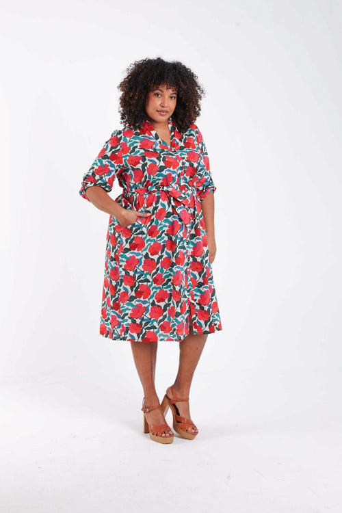 Robe en viscose imprimé fleuri-Paprika-8