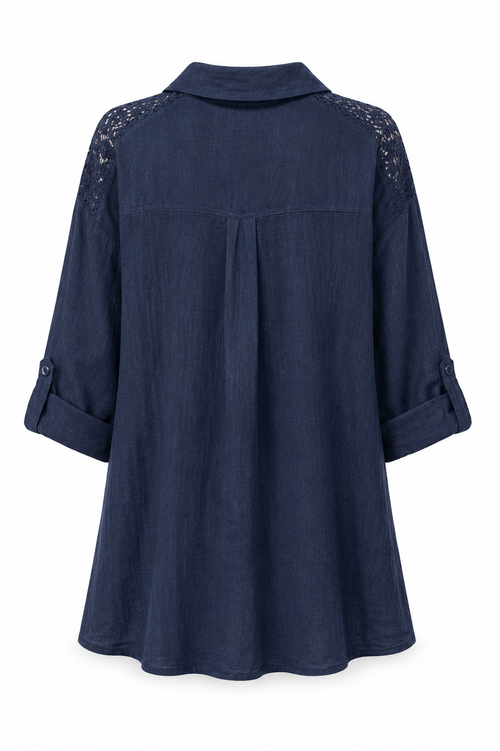 Einfarbige Leinenbluse mit Spitze-Paprika-3