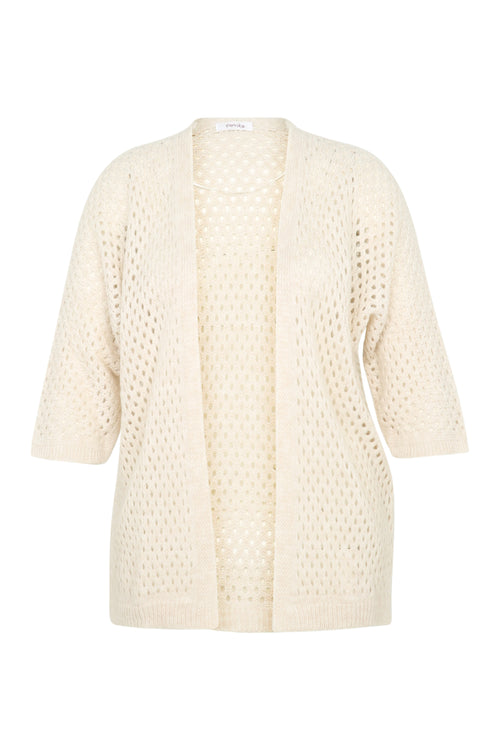 Lange, unifarbene Ajour-Strickjacke aus Wolle-Paprika-10