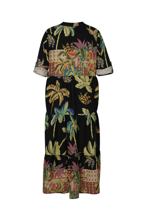 Langes Kleid aus bedruckter Baumwolle mit Palmenmuster-Paprika-11