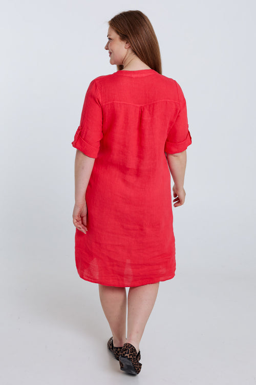 Leinen-Tunika-Kleid uni-Paprika-2