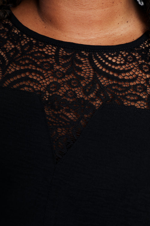 Einfarbiges langes Kleid mit Spitze-Paprika-5