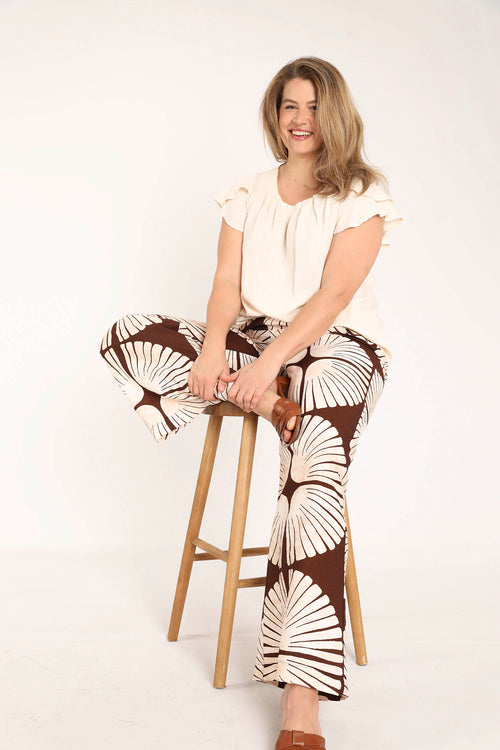 Einfarbige Bluse aus Viskose und Leinen-Paprika-9