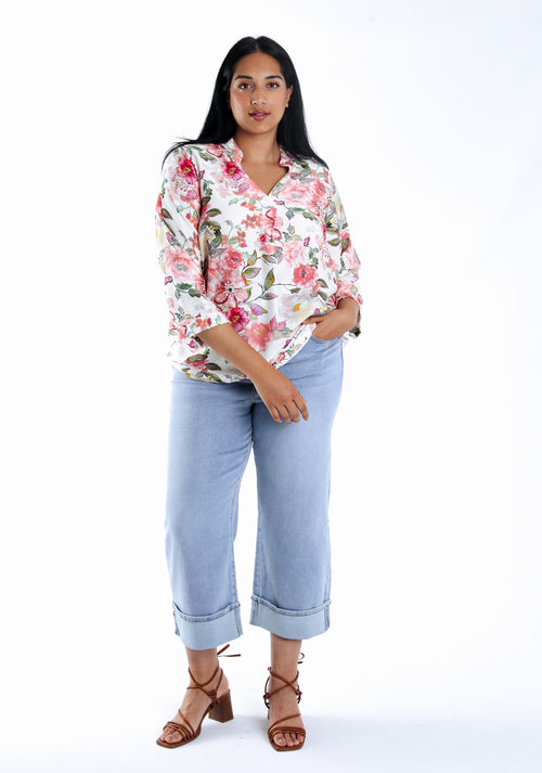 Bluse aus bedrucktem Viskose mit Blumenmuster-Paprika-6