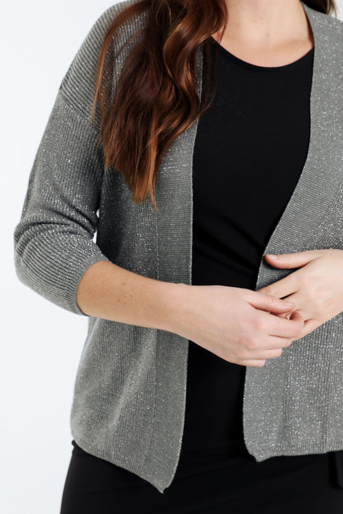 Kurzer, unifarbener Cardigan aus Viskose mit Lurex-Paprika-4