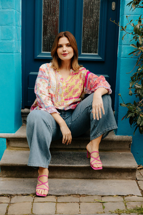 Blouse en viscose imprimé patchwork-Paprika-1