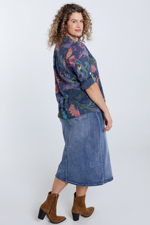Bluse aus Baumwoll-Gaze mit Blumenmuster-Paprika-2