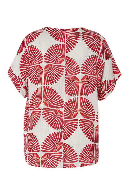 Bicolor grafisch bedruckte Viskosebluse-Paprika-11