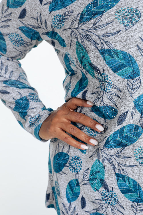 Warmes gestricktes T-Shirt mit Blattmuster und Strasssteinen-Paprika-5