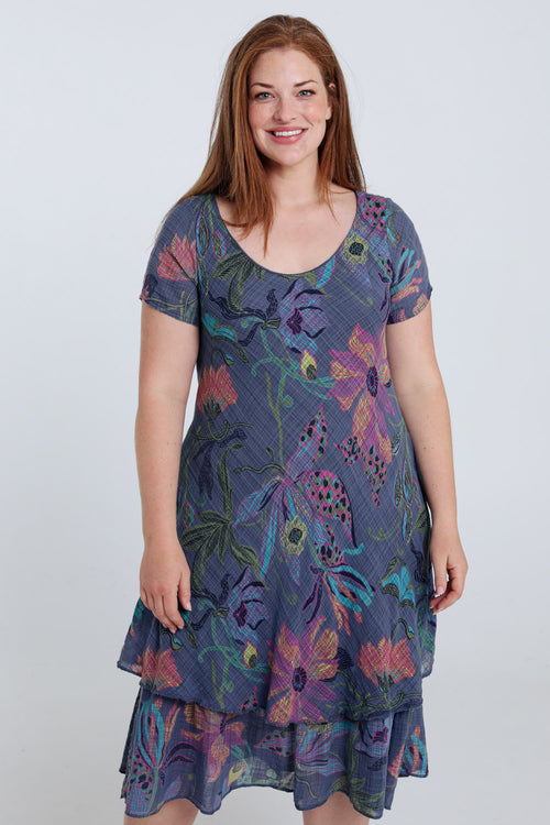 Kleid aus Baumwoll-Gaze mit Blumenmuster-Paprika-2