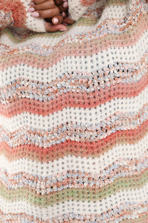 Pullover mit Popcorn-Strickmuster und Streifen-Paprika-5