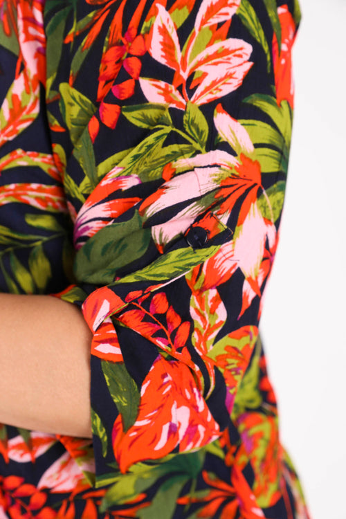 Tunique longue en viscose imprimé fleuri et sequins-Paprika-5