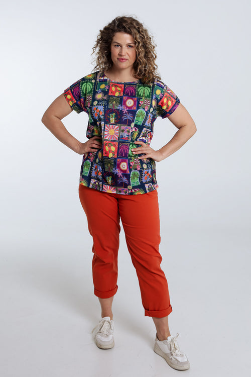 Druck-T-Shirt mit Dschungel- und Tropenmuster-Paprika-7