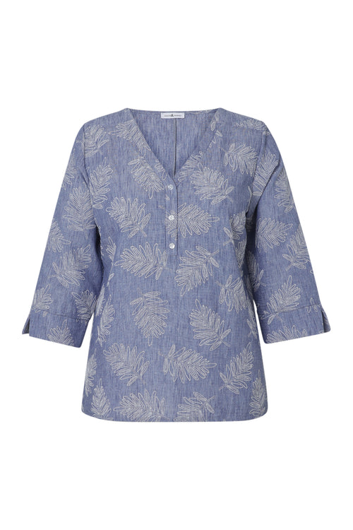 Zweifarbige Bluse mit Blattdetail-Paprika-10