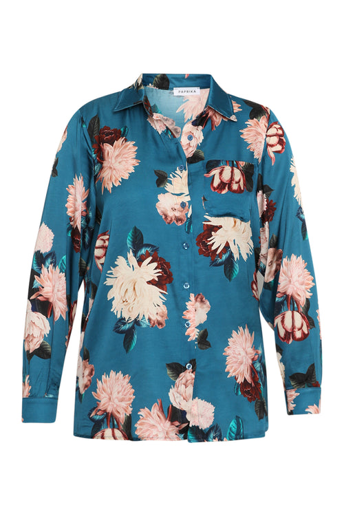 Chemise en viscose imprimé fleuri-Paprika-1