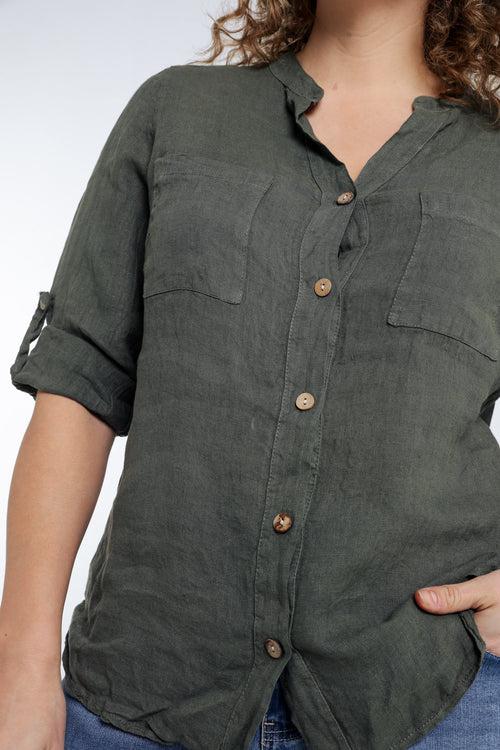 Blouse en lin unie-Paprika-6