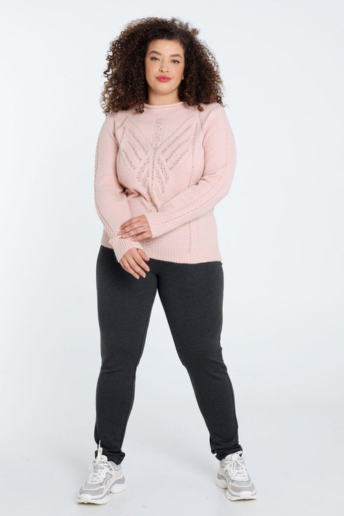 Unifarbener Pullover mit Kabel- und Strassdetails-Paprika-9