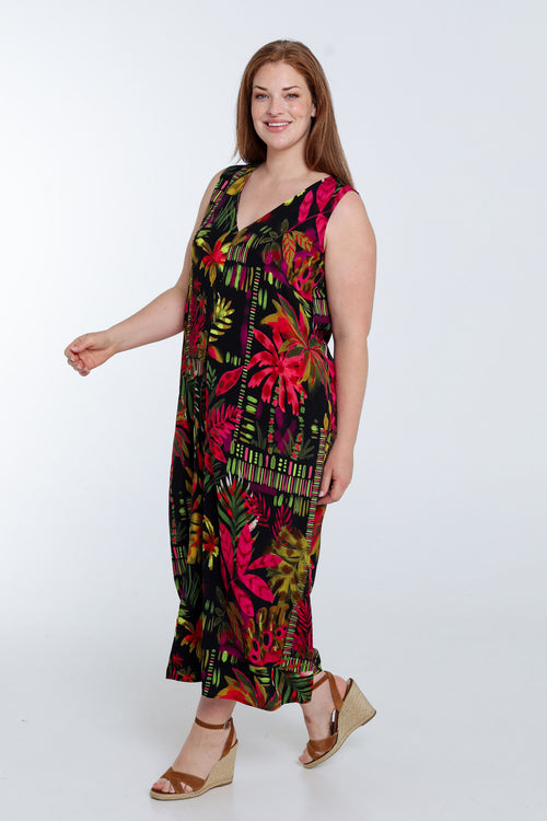 Langes Kleid aus bedruckter Viskose-Paprika-9