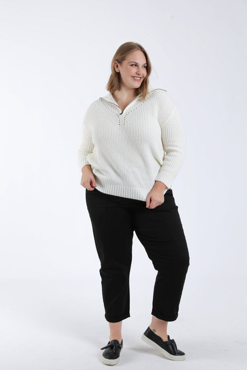 Pull uni col zippé-Paprika-8