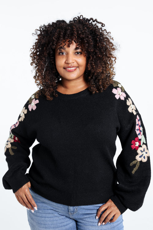 Einfarbiger Pullover mit Stickeffekt an den Ärmeln-Paprika-2