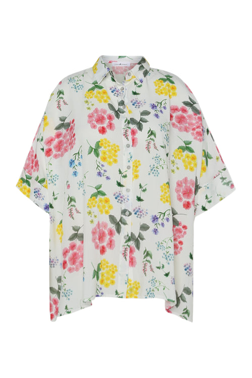 Weite Bluse aus bedruckter Viskose mit Blumenmuster-Paprika-2