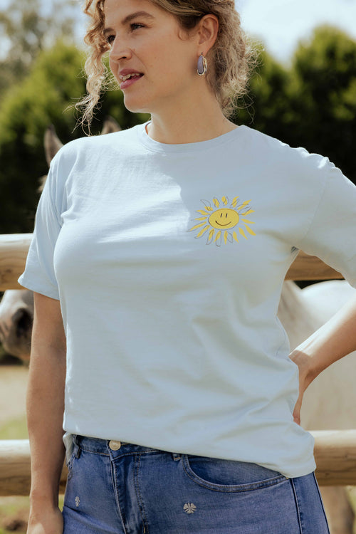 T-shirt en coton uni avec imprimé soleil-Paprika-1