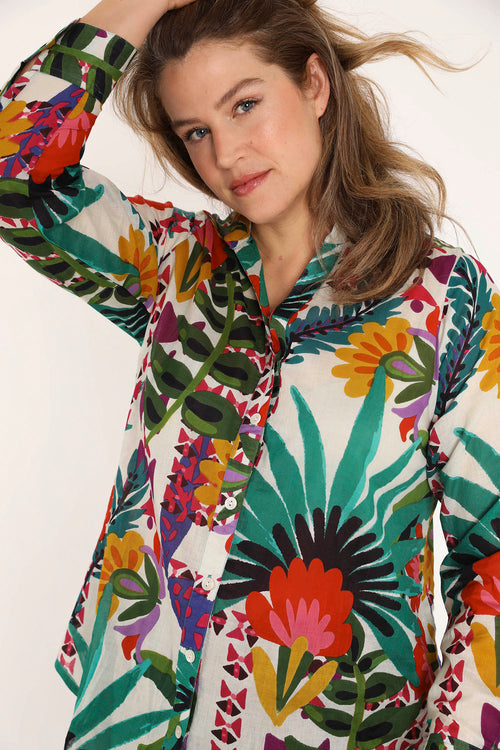 Bedruckte Baumwollbluse mit tropischem Muster-Paprika-6