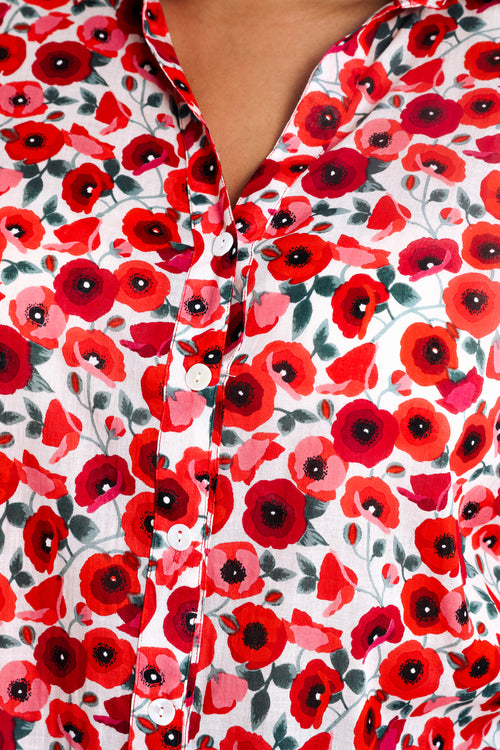 Bedruckte Bluse aus Baumwolle mit Mohnblumenmuster-Paprika-4