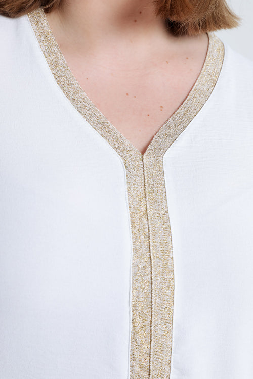 Einfarbige Bluse mit goldener Borte-Paprika-5