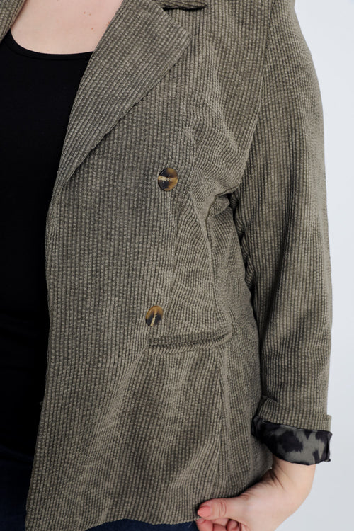 Kurzer, unifarbener Blazer aus Samt mit Animal-Print-Futter-Paprika-3