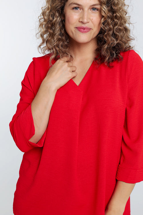 Locker geschnittene, unifarbene Bluse-Paprika-5