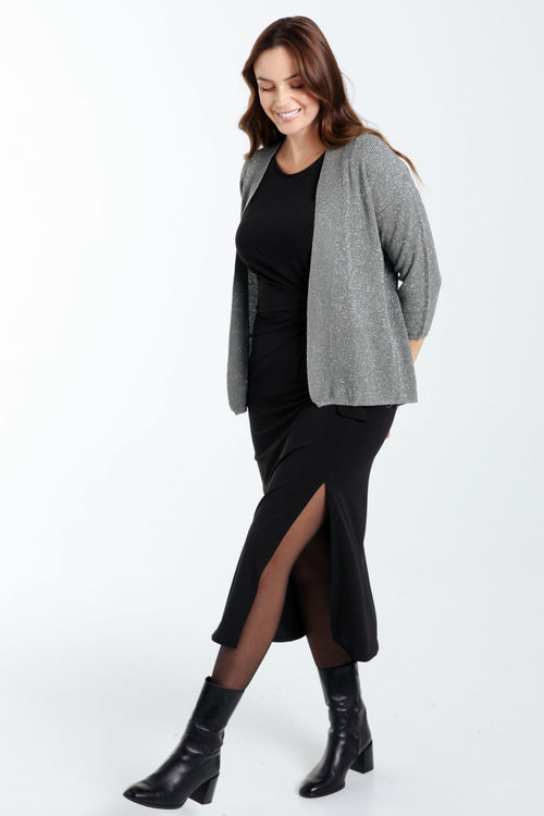 Kurzer, unifarbener Cardigan aus Viskose mit Lurex-Paprika-8