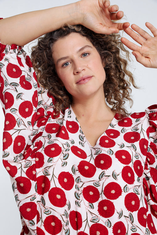Blusenshirt mit Blumenmuster-Paprika-3