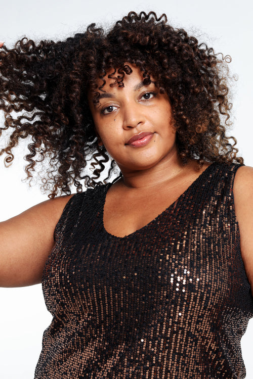 Unifarbenes, gerade geschnittenes Top mit Pailletten-Paprika-4