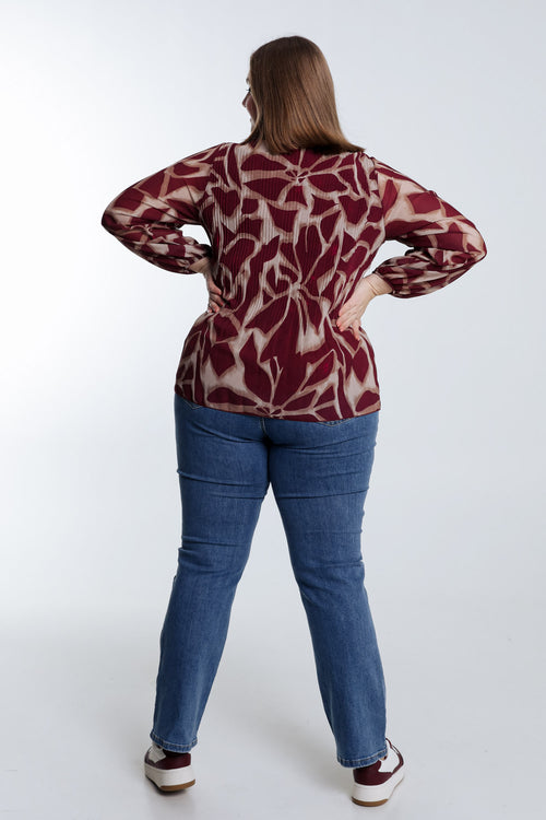 Blouse plissée imprimé graphique-Paprika-2