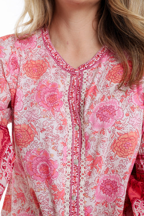 Baumwollbluse mit indischen Blumenmuster-Paprika-4