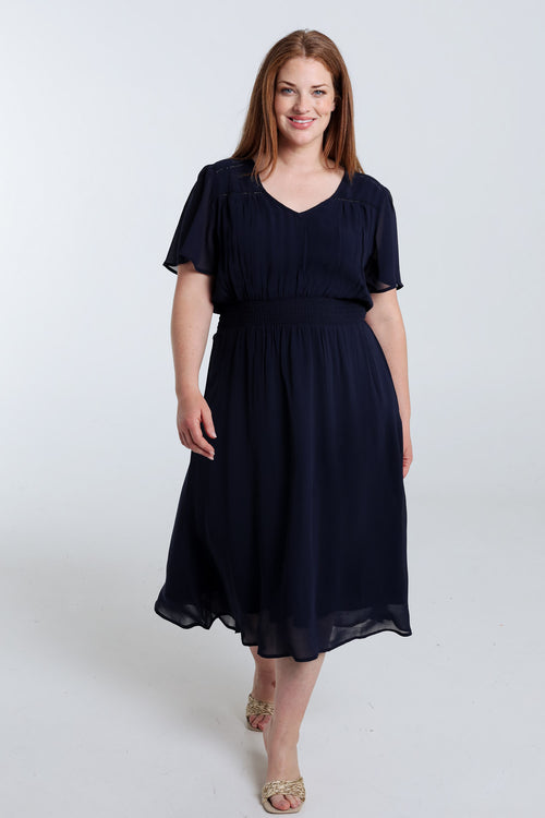 Lange unifarbene Viskosekleid-Paprika-8