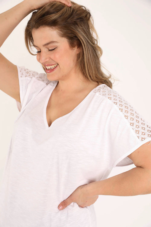 EXCLU SHEEGO - T-shirt en coton et viscose uni avec dentelle-Paprika-4