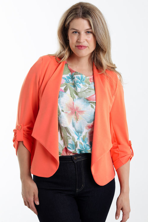 Kurze, unifarbene, offene Jacke mit Ärmeln zum Hochkrempeln-Paprika-3