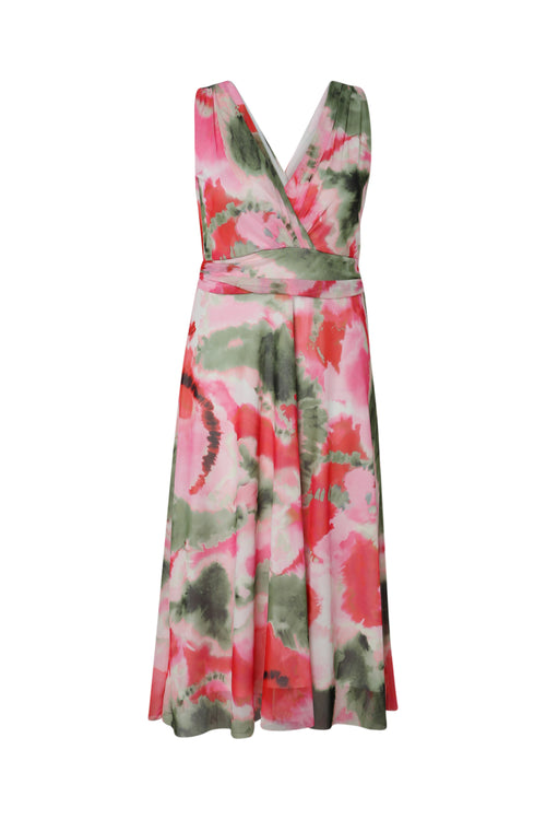 Langes Kleid aus bedrucktem Netzstoff-Paprika-2