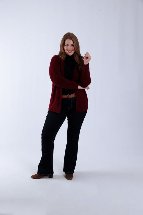 Unifarbene Strickjacke aus Bouclé-Strick-Paprika-6