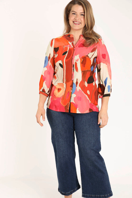 Bluse aus Viskose mit Mohnblumenmuster-Paprika-7
