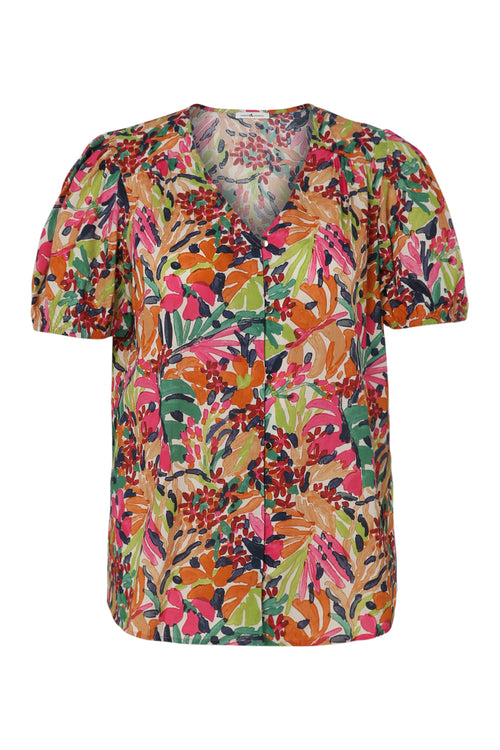 Bluse aus bedruckter Baumwolle mit Blumenmuster-Paprika-10