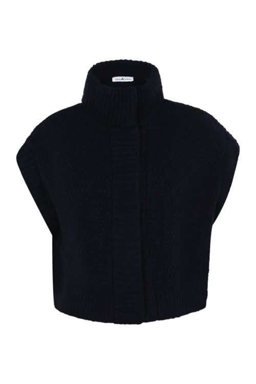 Kurze, unifarbene, ärmellose Strickjacke mit Stehkragen-Paprika-10