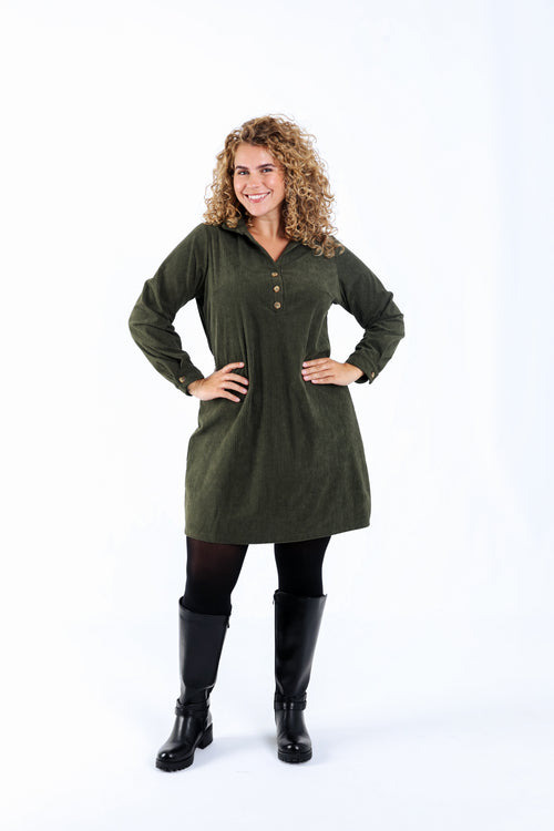 Unifarbenes kurzes Kleid aus Cordvelours-Paprika-1