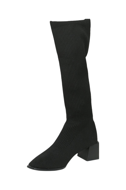 Gestrickte, weite Wadenstiefel mit Blockabsatz-Paprika-3