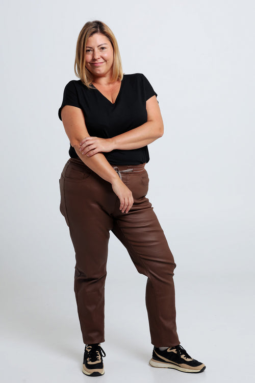 Beschichtete Slim-Fit-Jeggings mit feinem Gürtel-Paprika-8